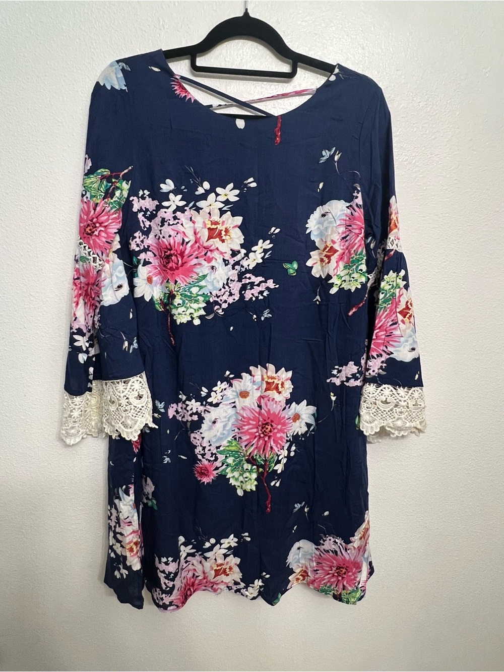 DAVI & DANI Navy Floral Lace-Trim Mini Dress - Picture 2 of 12